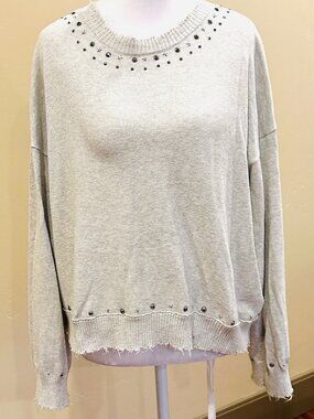 MINNIE ROSE STAR STUDDED DISTRESSED SWEATER MEDIUM